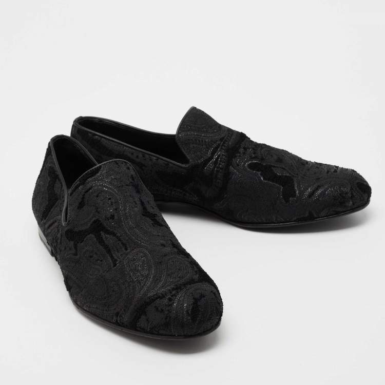 Pre Owned Jimmy Choo Black Jacquard Fabric and Tweed Smoking Slippers Size 41