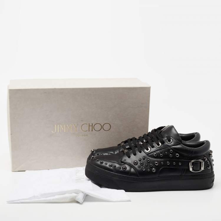 Pre Owned Jimmy Choo Black Studded Leather Roman Sneakers Size 43