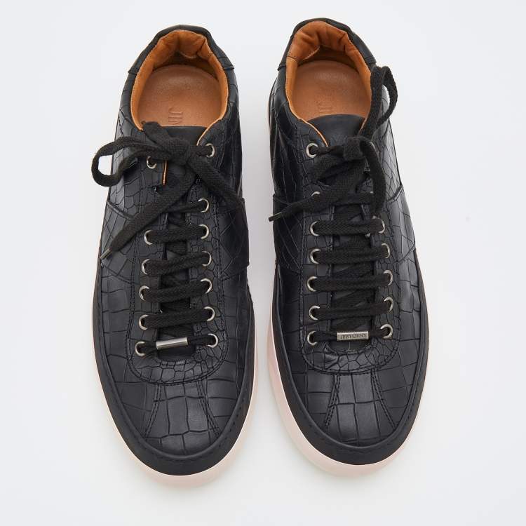 Pre Owned Jimmy Choo Black Croc Embossed Leather Belgravia Low Top Sneakers Size 43