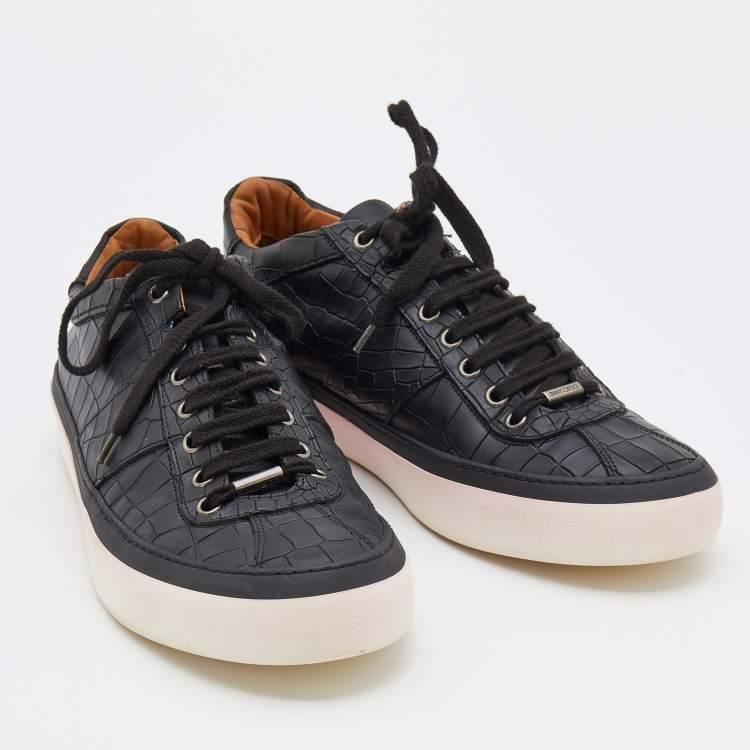 Pre Owned Jimmy Choo Black Croc Embossed Leather Belgravia Low Top Sneakers Size 43
