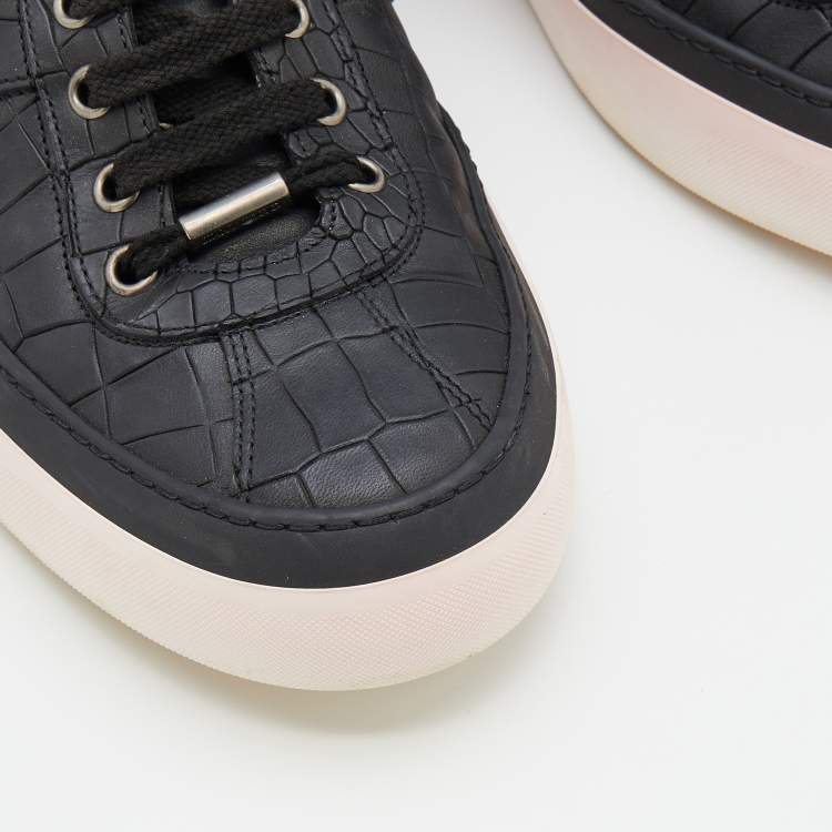 Pre Owned Jimmy Choo Black Croc Embossed Leather Belgravia Low Top Sneakers Size 43