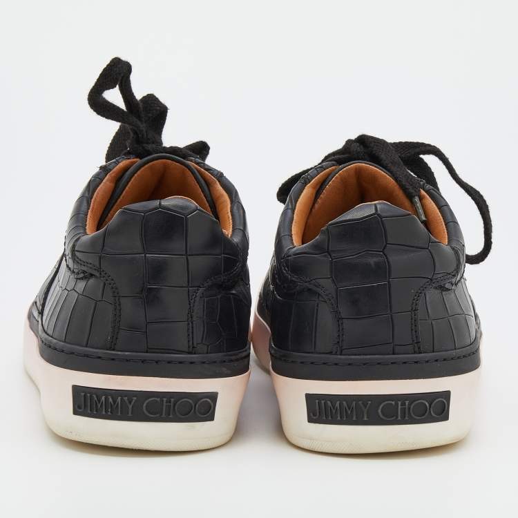 Pre Owned Jimmy Choo Black Croc Embossed Leather Belgravia Low Top Sneakers Size 43