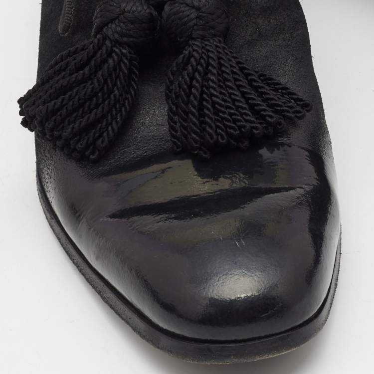 Pre Owned Jimmy Choo Black Suede and Leather Foxley Tassel Loafers Size 42