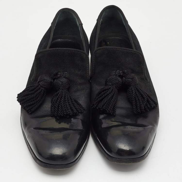 Pre Owned Jimmy Choo Black Suede and Leather Foxley Tassel Loafers Size 42