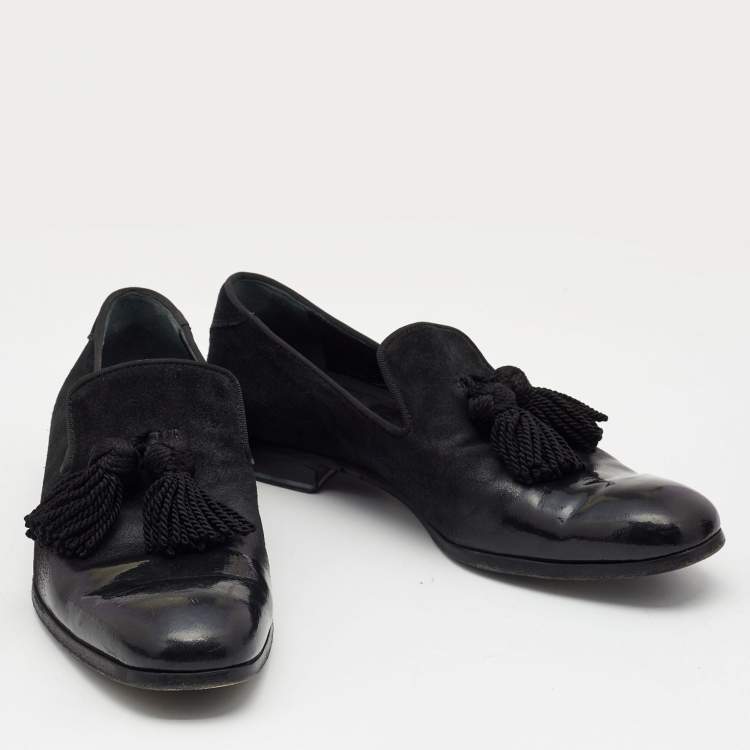 Pre Owned Jimmy Choo Black Suede and Leather Foxley Tassel Loafers Size 42