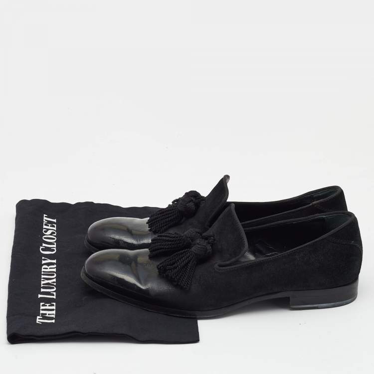 Pre Owned Jimmy Choo Black Suede and Leather Foxley Tassel Loafers Size 42