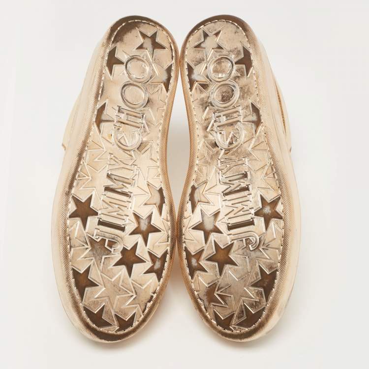 Pre Owned Jimmy Choo Metallic Gold Leather Belgravia  High Top Sneakers Size 41