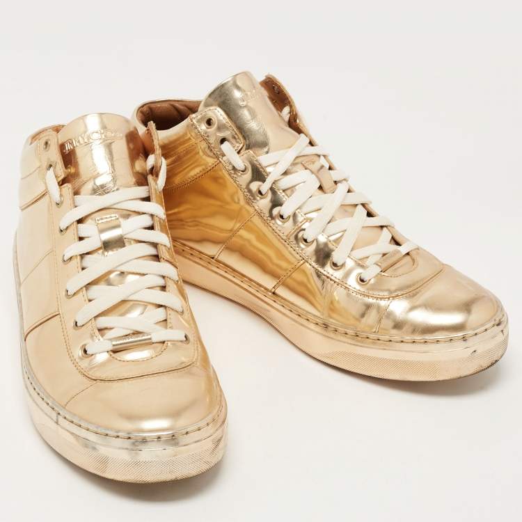 Pre Owned Jimmy Choo Metallic Gold Leather Belgravia  High Top Sneakers Size 41