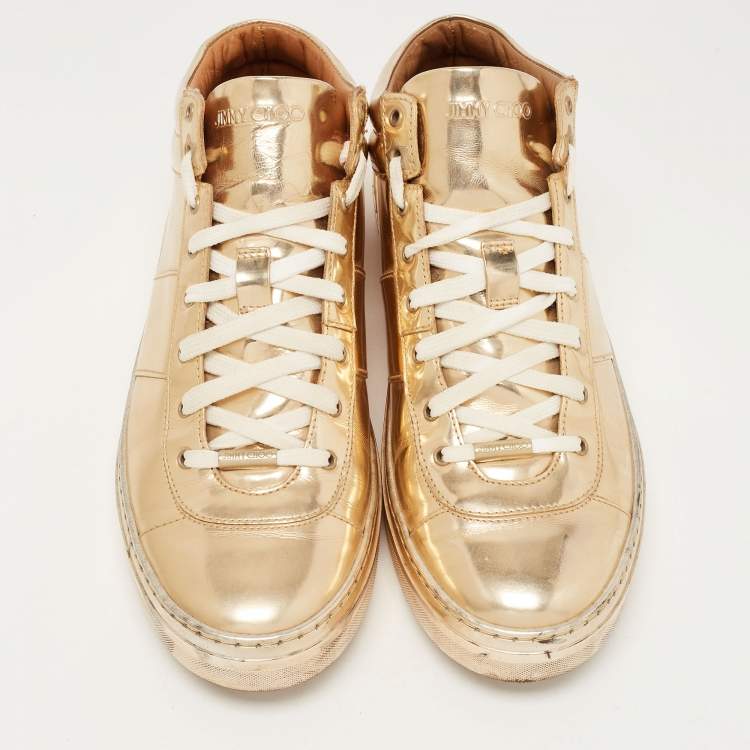 Pre Owned Jimmy Choo Metallic Gold Leather Belgravia  High Top Sneakers Size 41