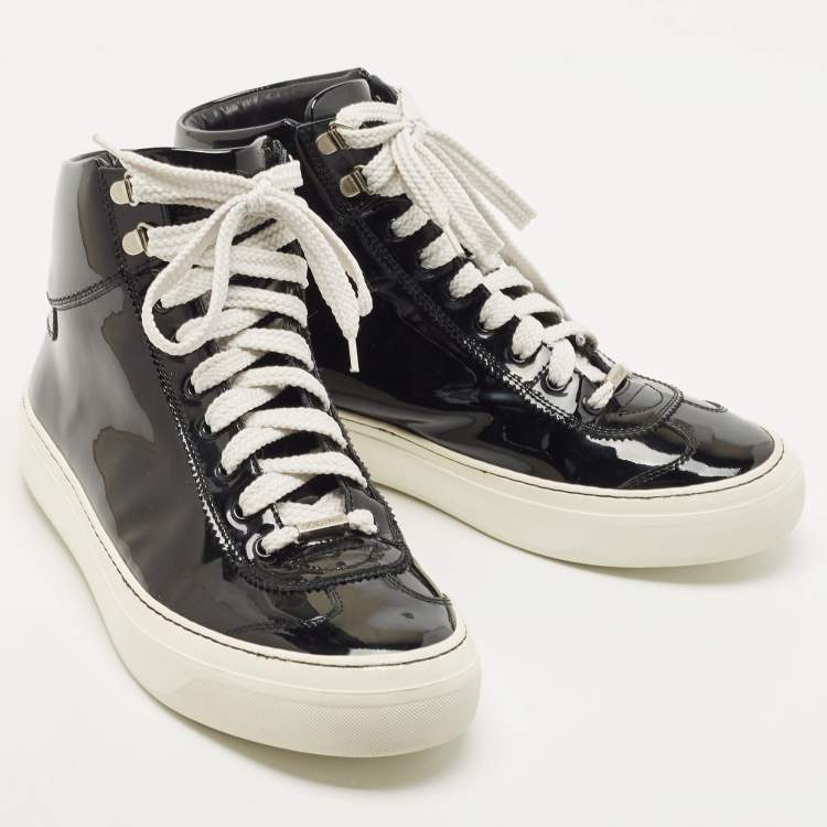 Pre Owned Jimmy Choo Black Patent Leather High Top Sneakers Size 41