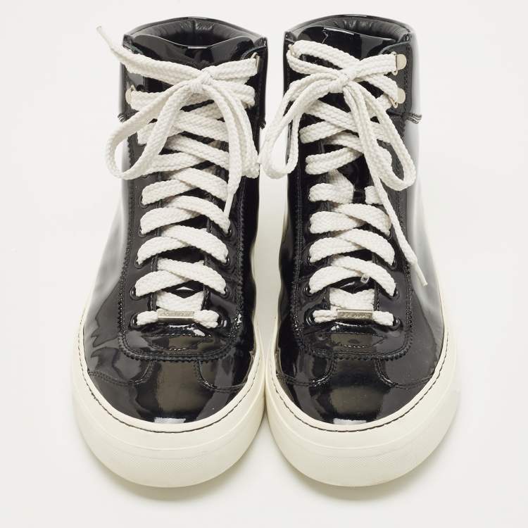 Pre Owned Jimmy Choo Black Patent Leather High Top Sneakers Size 41
