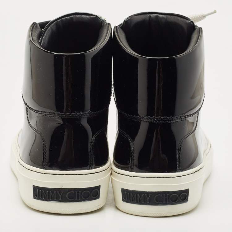 Pre Owned Jimmy Choo Black Patent Leather High Top Sneakers Size 41