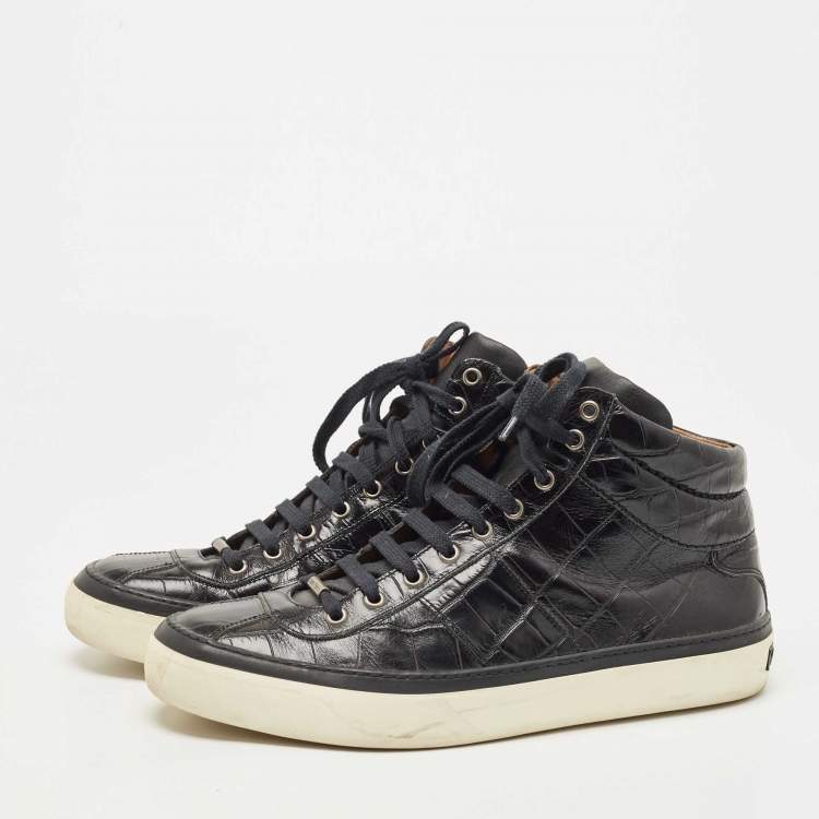 Pre Owned Jimmy Choo Black Croc Embossed Leather Belgravia Sneakers Size 44