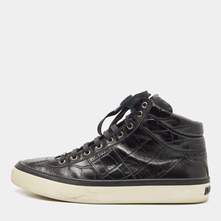 Pre Owned Jimmy Choo Black Croc Embossed Leather Belgravia Sneakers Size 44