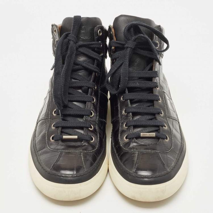 Pre Owned Jimmy Choo Black Croc Embossed Leather Belgravia Sneakers Size 44