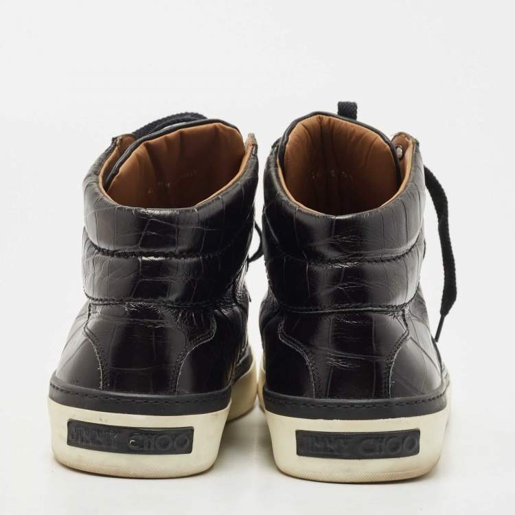 Pre Owned Jimmy Choo Black Croc Embossed Leather Belgravia Sneakers Size 44