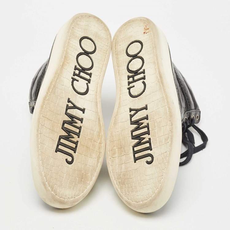 Pre Owned Jimmy Choo Black Croc Embossed Leather Belgravia Sneakers Size 44
