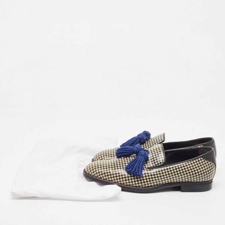 Pre Owned Jimmy Choo Two Tone Printed Coated Canvas Foxley Smoking Slippers Size 39