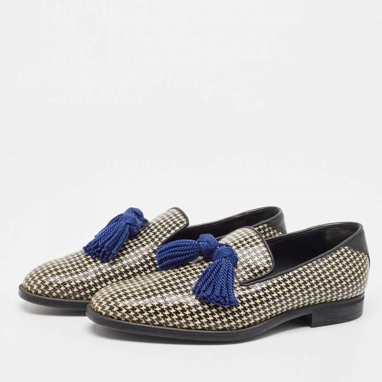 Pre Owned Jimmy Choo Two Tone Printed Coated Canvas Foxley Smoking Slippers Size 39