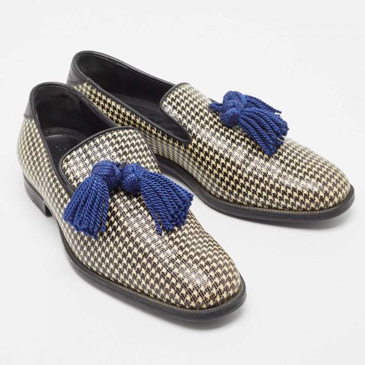 Pre Owned Jimmy Choo Two Tone Printed Coated Canvas Foxley Smoking Slippers Size 39