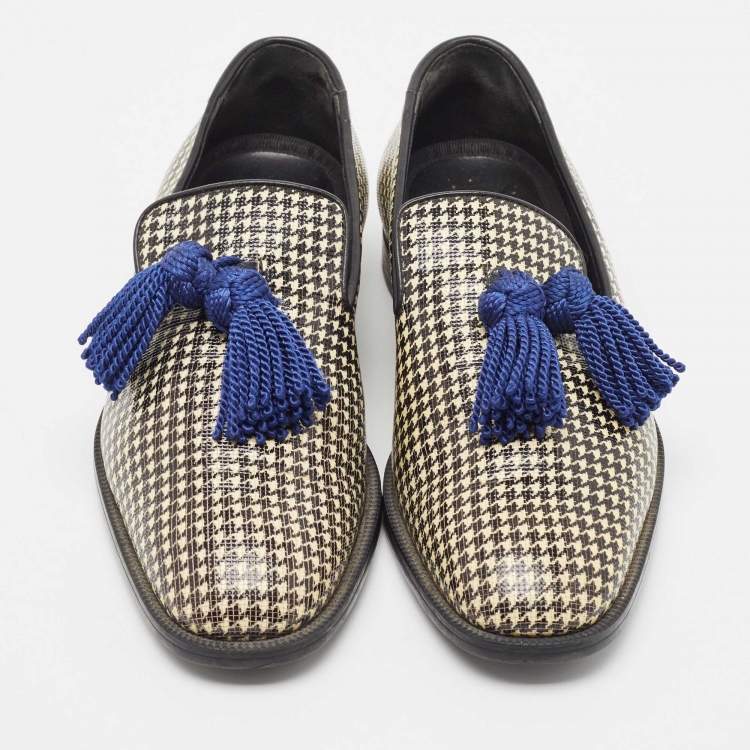 Pre Owned Jimmy Choo Two Tone Printed Coated Canvas Foxley Smoking Slippers Size 39