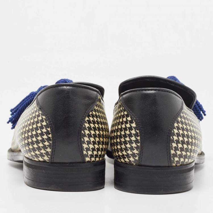 Pre Owned Jimmy Choo Two Tone Printed Coated Canvas Foxley Smoking Slippers Size 39