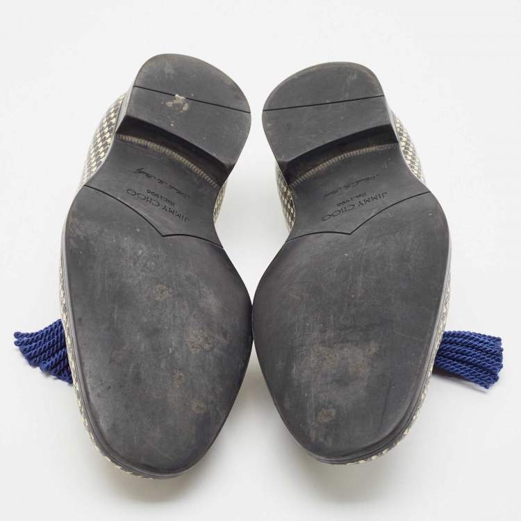 Pre Owned Jimmy Choo Two Tone Printed Coated Canvas Foxley Smoking Slippers Size 39