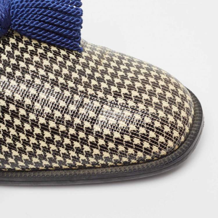 Pre Owned Jimmy Choo Two Tone Printed Coated Canvas Foxley Smoking Slippers Size 39