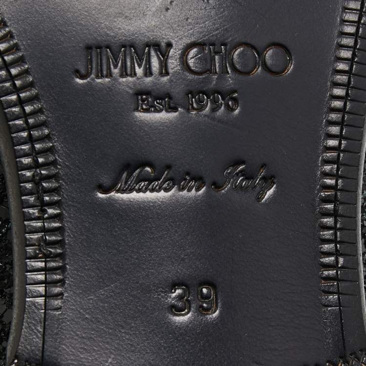 مملوكة مسبقًا Jimmy Choo Black Coarse Glitter Foxley Smoking Slippers Size 39