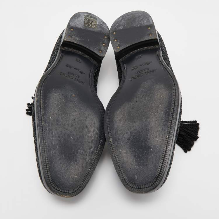 مملوكة مسبقًا Jimmy Choo Black Coarse Glitter Foxley Smoking Slippers Size 39