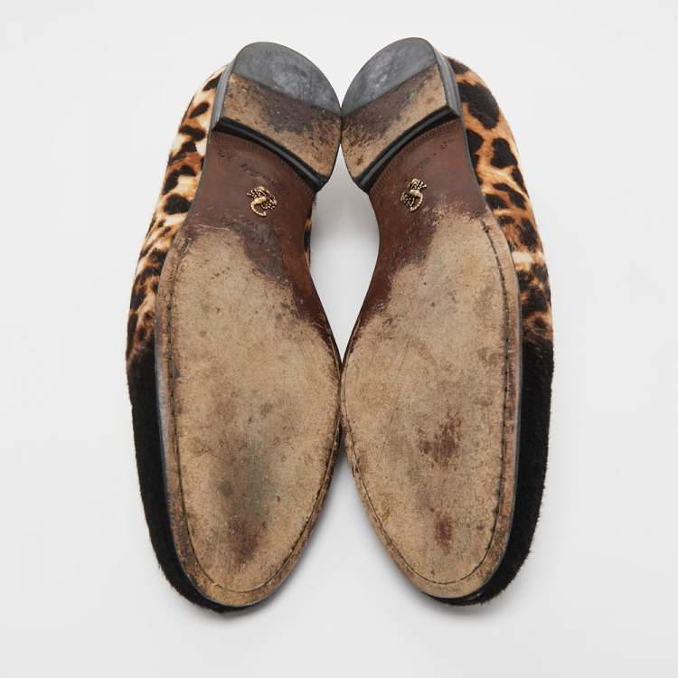 Pre Owned Jimmy Choo Tricolor Leopard Print Calf Hair Smoking Slippers Size 43 