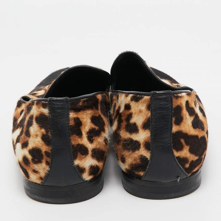 Pre Owned Jimmy Choo Tricolor Leopard Print Calf Hair Smoking Slippers Size 43 