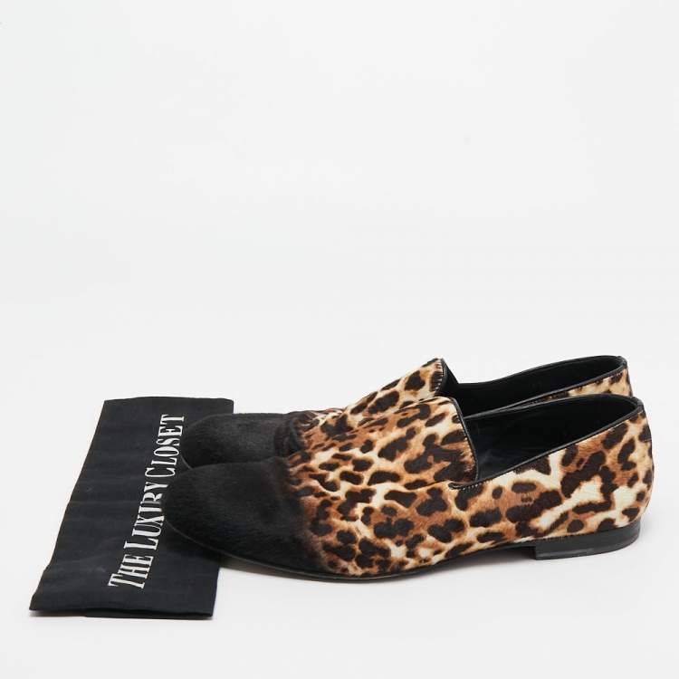 Pre Owned Jimmy Choo Tricolor Leopard Print Calf Hair Smoking Slippers Size 43 