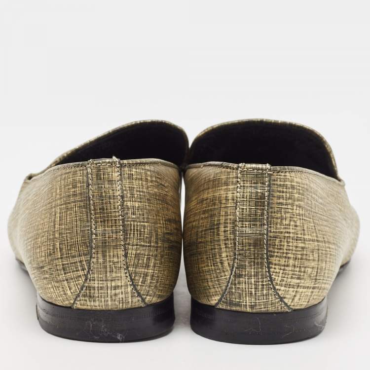 Pre Owned Jimmy Choo Gold/Black Textured Leather Sloane Smoking Slippers Size 43