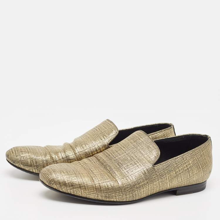 Jimmy Choo Gold Black Textured Leather Sloane Smoking Slippers