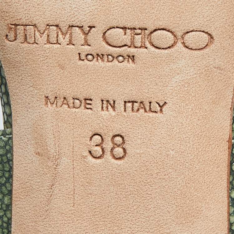Pre Owned Jimmy Choo Green Textured Leather Ankle Strap Sandals Size 38