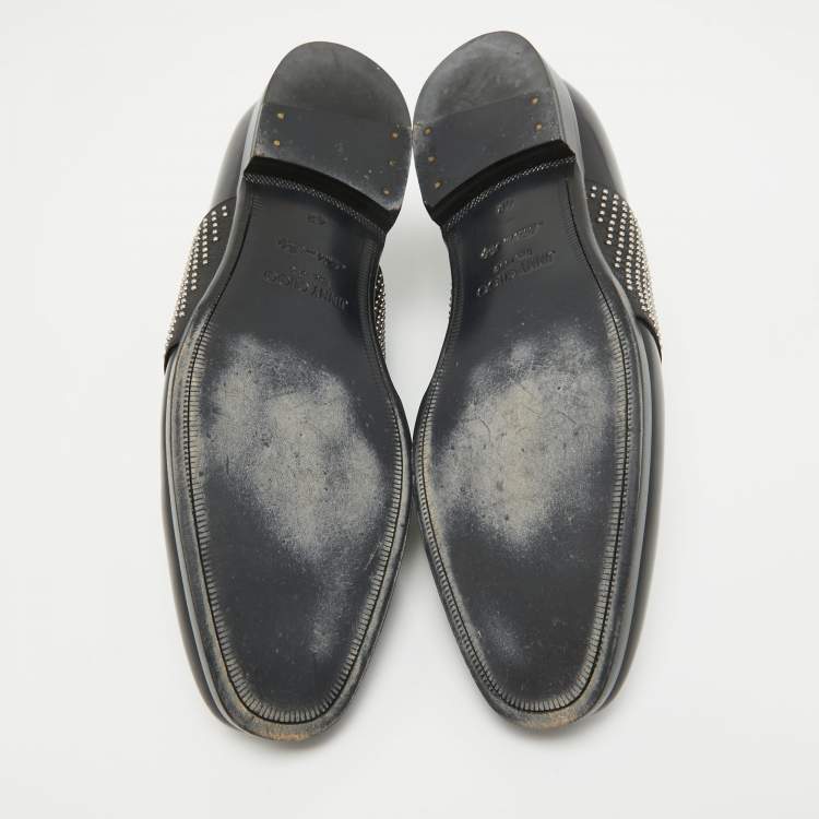 Pre Owned Jimmy Choo Black Leather Embellished Slip On Loafers Size 42