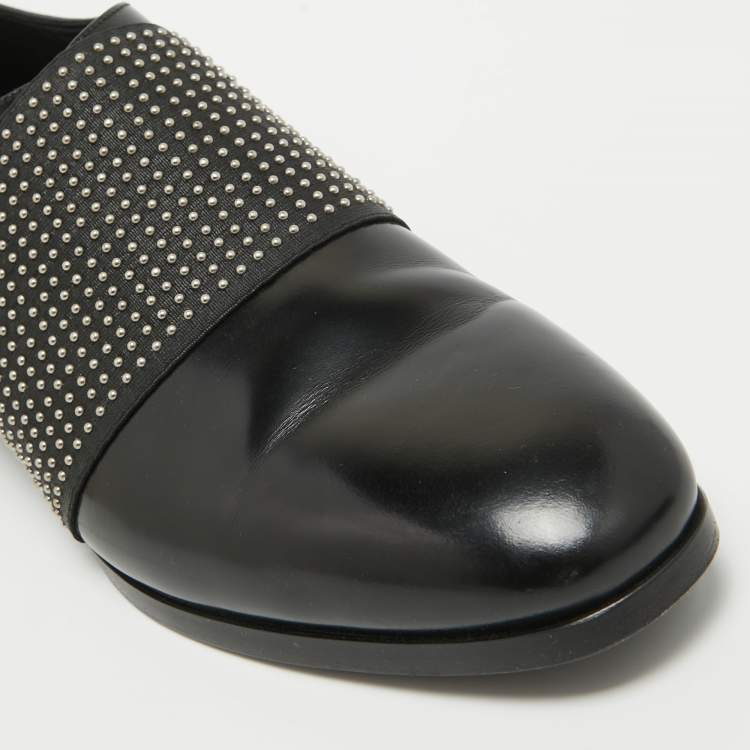 Pre Owned Jimmy Choo Black Leather Embellished Slip On Loafers Size 42