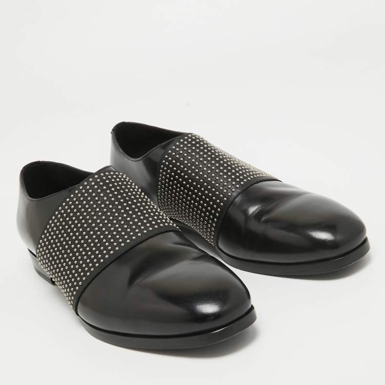 Pre Owned Jimmy Choo Black Leather Embellished Slip On Loafers Size 42