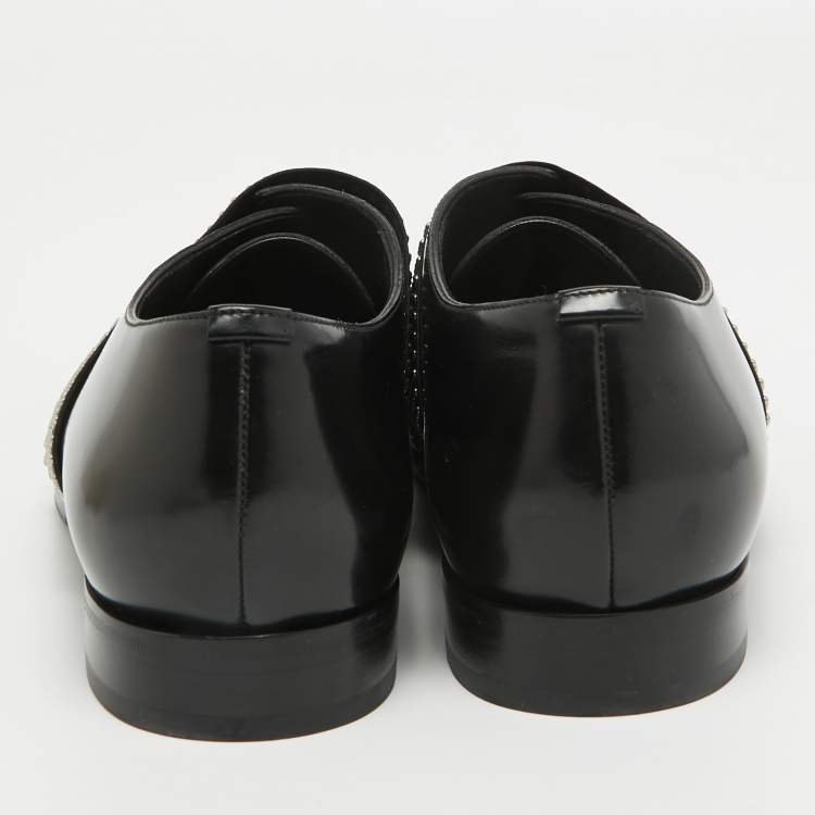 Pre Owned Jimmy Choo Black Leather Embellished Slip On Loafers Size 42