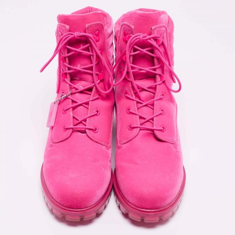 Pre Owned Jimmy Choo  X Timberland®  Pink  Velvet Lace Up Boots Size 45