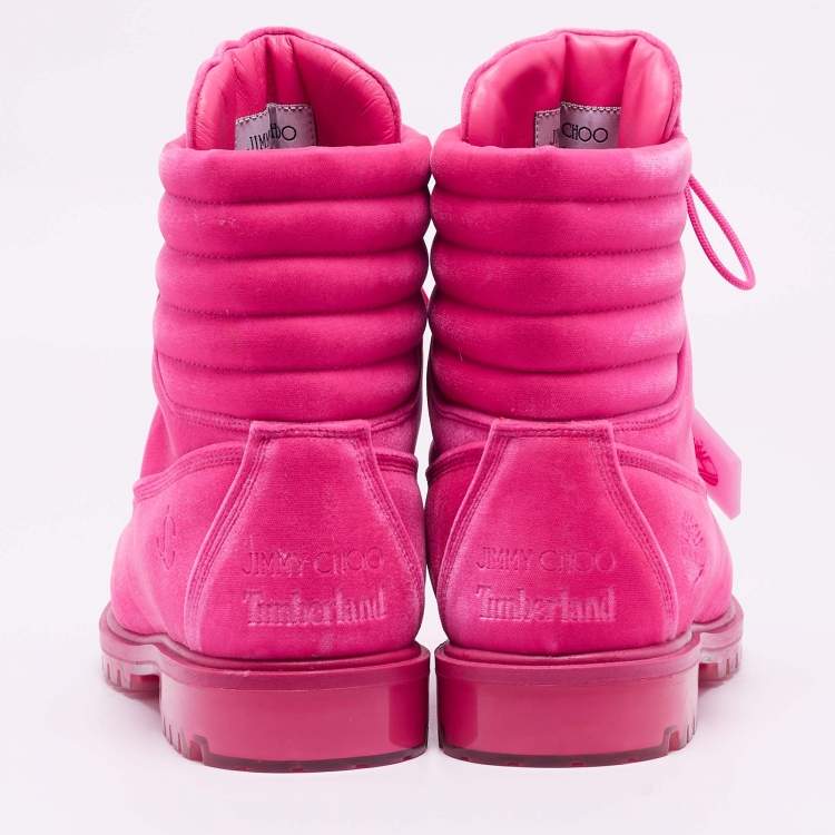 Pre Owned Jimmy Choo  X Timberland®  Pink  Velvet Lace Up Boots Size 45
