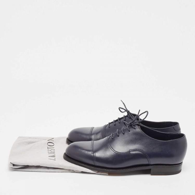 Pre Owned J.M.Weston Navy Blue Leather Lace Up Oxfords Size 41