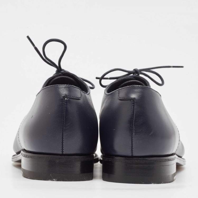 Pre Owned J.M.Weston Navy Blue Leather Lace Up Oxfords Size 41