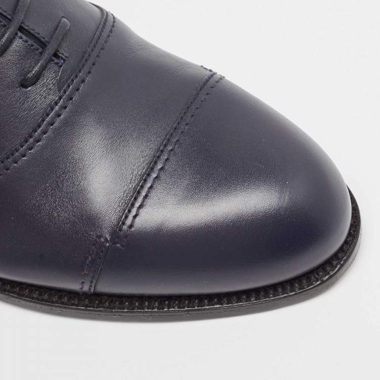 Pre Owned J.M.Weston Navy Blue Leather Lace Up Oxfords Size 41