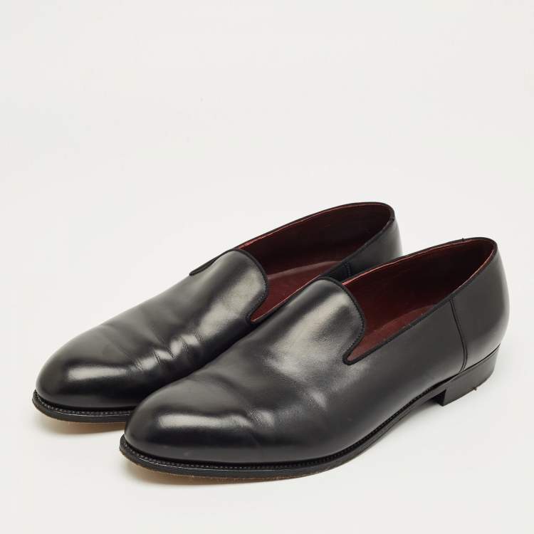 Pre Owned J.M.Weston Black Leather Slip On Smoking Slippers Size 46