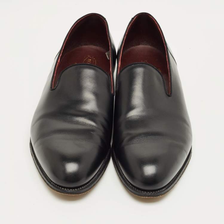 Pre Owned J.M.Weston Black Leather Slip On Smoking Slippers Size 46