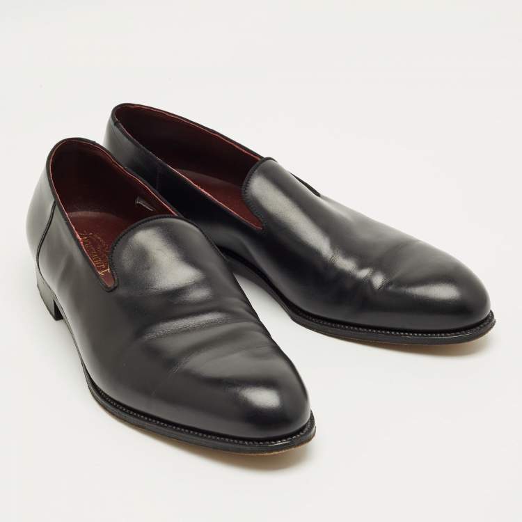 Pre Owned J.M.Weston Black Leather Slip On Smoking Slippers Size 46