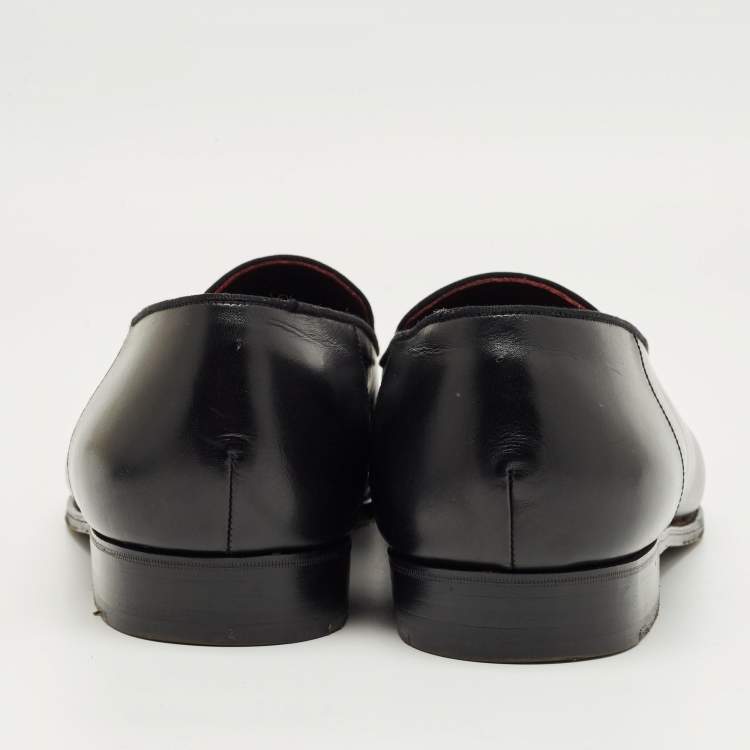 Pre Owned J.M.Weston Black Leather Slip On Smoking Slippers Size 46