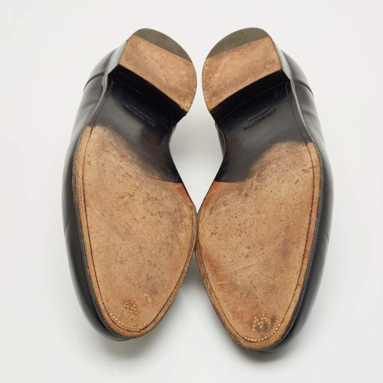 Pre Owned J.M.Weston Black Leather Slip On Smoking Slippers Size 46